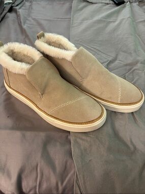 Toms Tan Suede Slip-On Ankle Booties with Faux Fur Lining